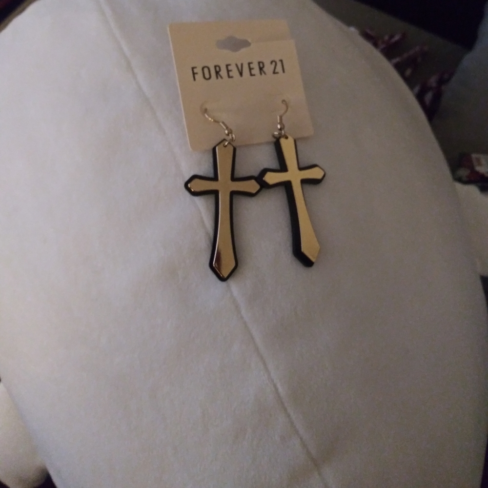 Forever 21 gold/black cross earrings